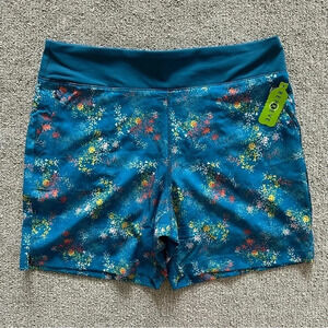 Lands' End Elastic Waist Board Shorts Hybrid Spandex Undershorts Floral Large‎